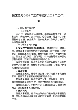 镇应急办2024年工作总结及2025年工作计划