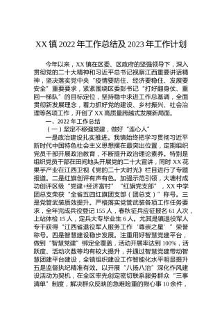 XX镇2022年工作总结及2023年工作计划2