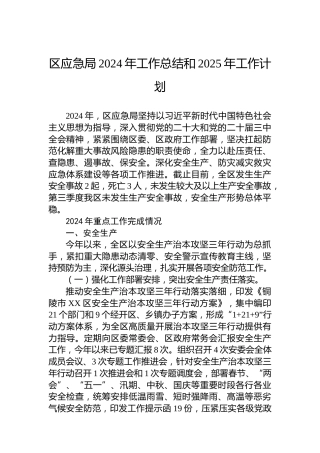 区应急局2024年工作总结和2025年工作计划