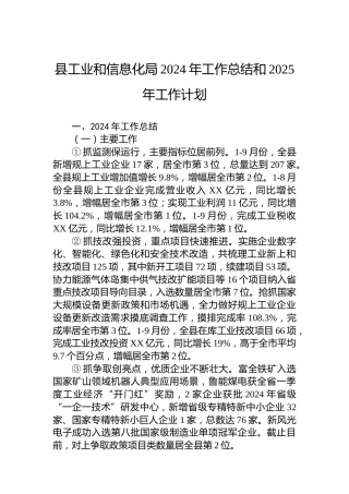县工业和信息化局2024年工作总结和2025年工作计划