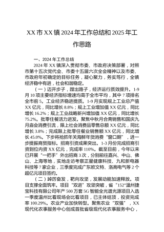 XX市XX镇2024年工作总结和2025年工作思路