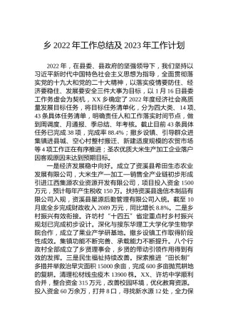 乡2022年工作总结及2023年工作计划 (2)