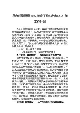 县自然资源局2022年度工作总结和2023年工作计划2