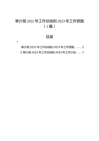 审计局2022年工作总结和2023年工作思路（2篇）