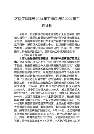 区医疗保障局2024年工作总结和2025年工作计划