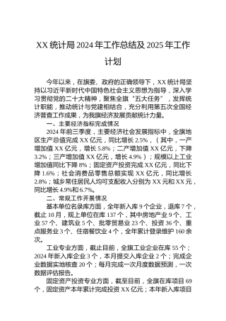 XX统计局2024年工作总结及2025年工作计划