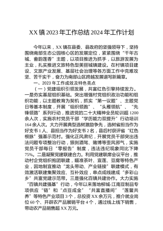 XX镇2023年工作总结2024年工作计划