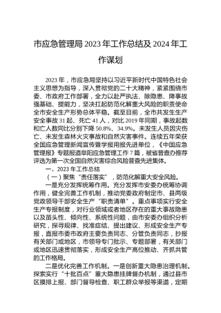 市应急管理局2023年工作总结及2024年工作谋划