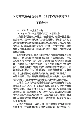 XX市气象局2024年10月工作总结及下月工作计划