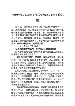 市统计局2023年工作总结和2024年工作思路