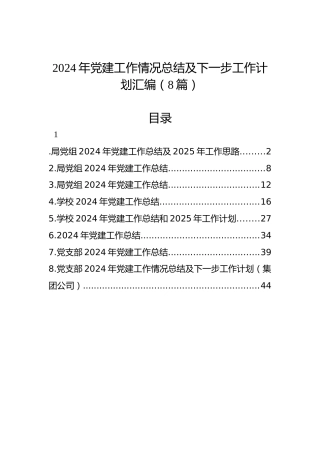2024年党建工作情况总结及下一步工作计划汇编（8篇）