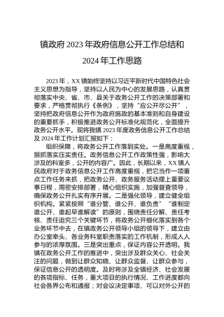 镇政府2023年政府信息公开工作总结和2024年工作思路