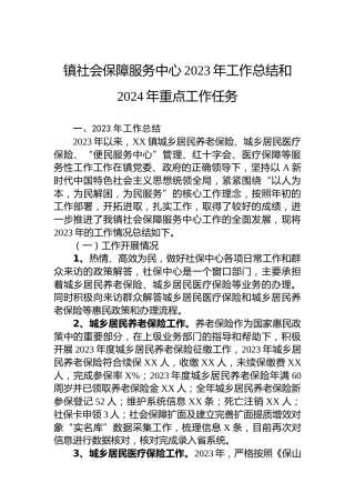 镇社会保障服务中心2023年工作总结和2024年重点工作任务