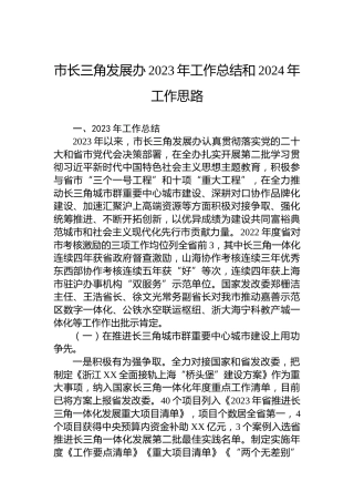 市长三角发展办2023年工作总结和2024年工作思路