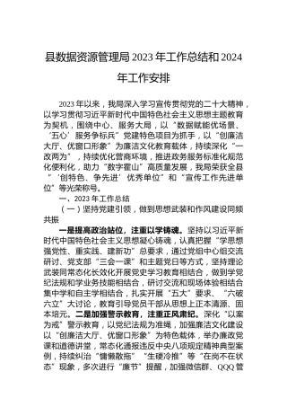 县数据资源管理局2023年工作总结和2024年工作安排