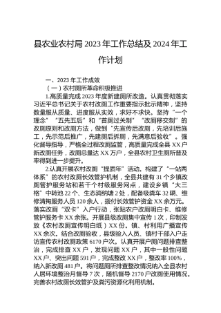 县农业农村局2023年工作总结及2024年工作计划