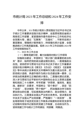 市统计局2023年工作总结和2024年工作安排