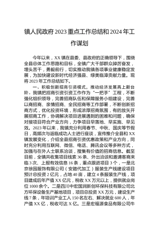 镇人民政府2023重点工作总结和2024年工作谋划