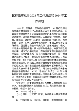 区行政审批局2023年工作总结和2024年工作谋划