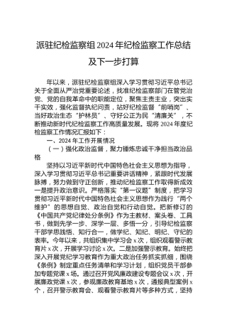 派驻纪检监察组2024年纪检监察工作总结及下一步打算