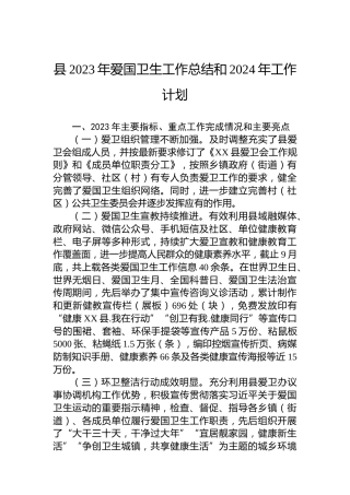 县2023年爱国卫生工作总结和2024年工作计划