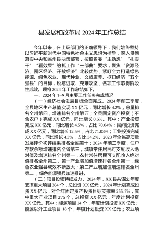 县发展和改革局2024年工作总结