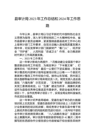 县审计局2023年工作总结和2024年工作思路