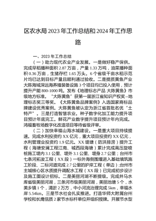 区农水局2023年工作总结和2024年工作思路