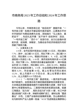 市商务局2023年工作总结和2024年工作思路