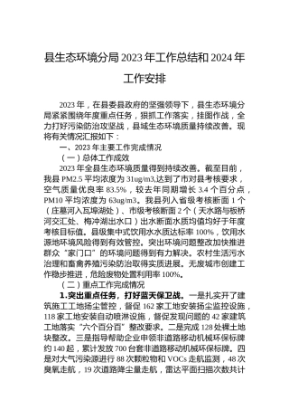 县生态环境分局2023年工作总结和2024年工作安排
