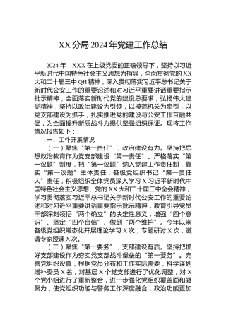 XX分局2024年党建工作总结