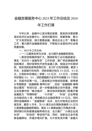 金融发展服务中心2023年工作总结及2024年工作打算