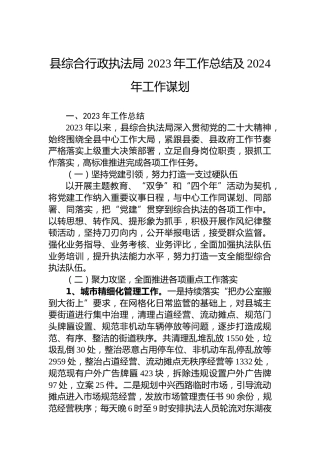 县综合行政执法局 2023年工作总结及2024年工作谋划