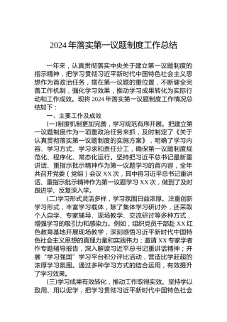 2024年落实第一议题制度工作总结