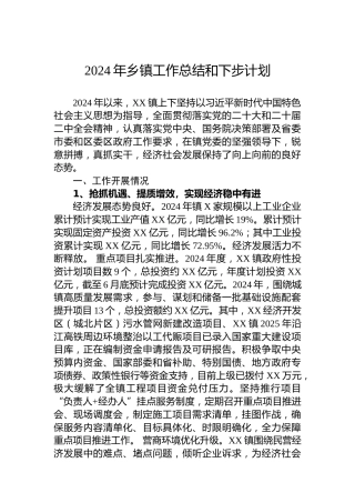 2024年乡镇工作总结和下步计划