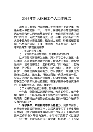 2024年新入职职工个人工作总结