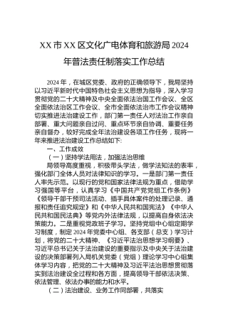 XX市XX区文化广电体育和旅游局2024年普法责任制落实工作总结
