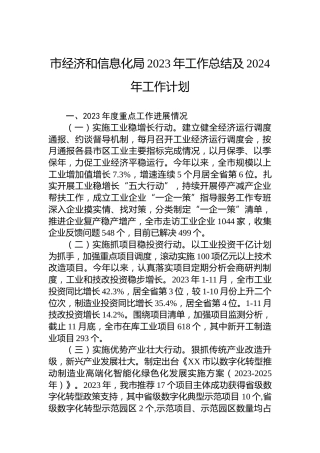市经济和信息化局2023年工作总结及2024年工作计划