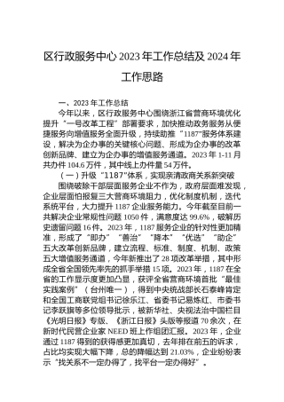 区行政服务中心2023年工作总结及2024年工作思路