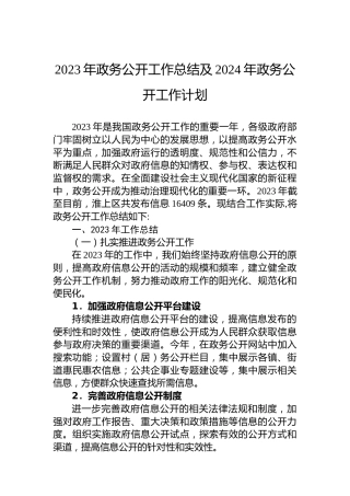 2023年政务公开工作总结及2024年政务公开工作计划