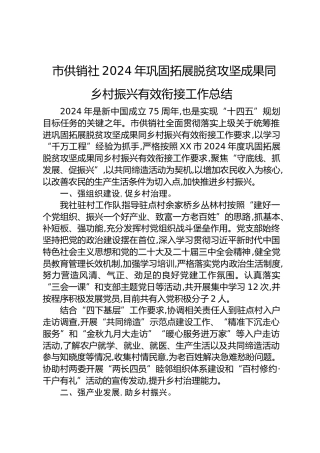 市供销社2024年巩固拓展脱贫攻坚成果同乡村振兴有效衔接工作总结