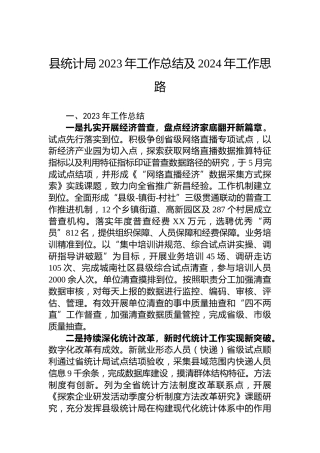 县统计局2023年工作总结及2024年工作思路