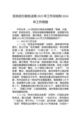 区综合行政执法局2023年工作总结和2024年工作思路