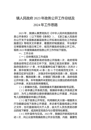 镇人民政府2023年政务公开工作总结及2024年工作思路