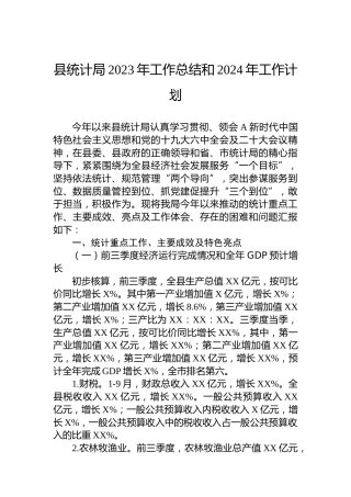 县统计局2023年工作总结和2024年工作计划