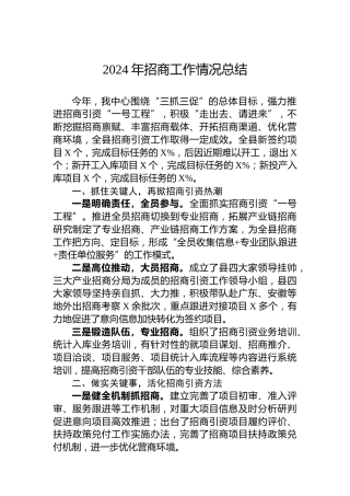 2024年招商工作情况总结