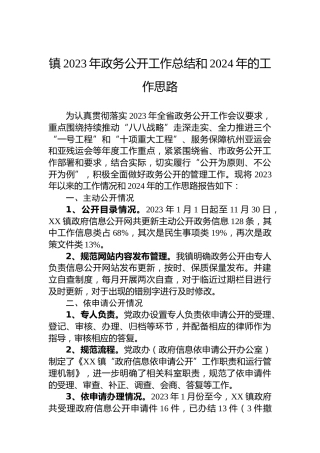 镇2023年政务公开工作总结和2024年的工作思路
