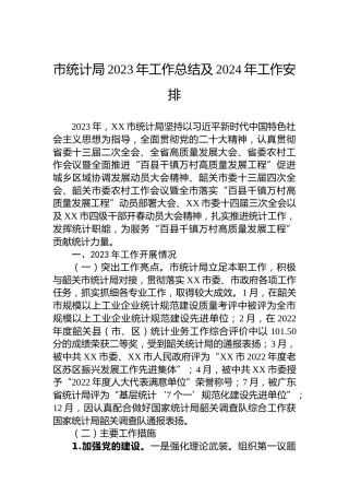 市统计局2023年工作总结及2024年工作安排