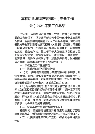 高校后勤与资产管理处（安全工作处）2024年度工作总结