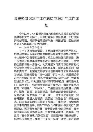 县税务局2023年工作总结与2024年工作谋划